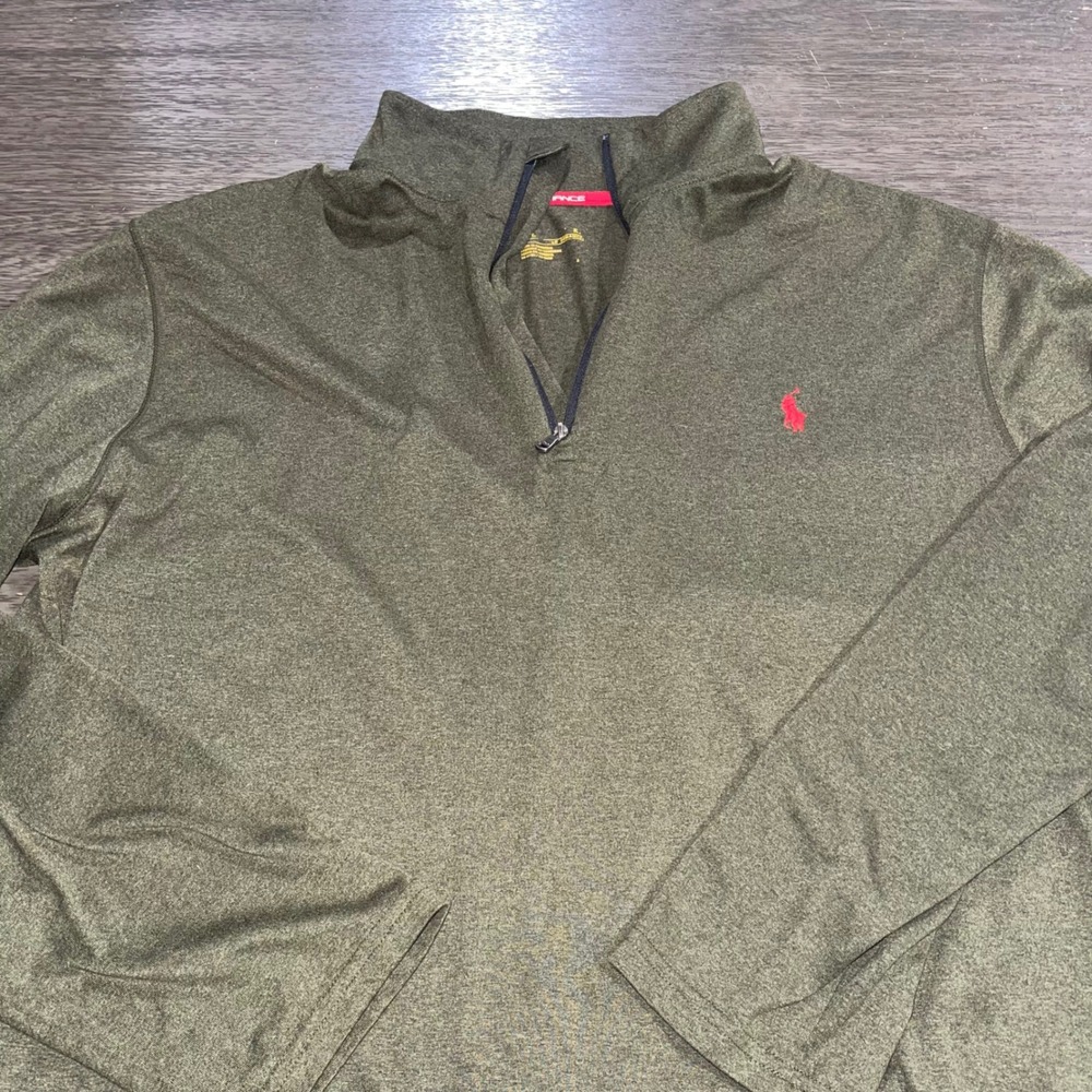 Polo Ralph Lauren Mens L Olive Green Quarter Zip Performance Pullover Pony Logo